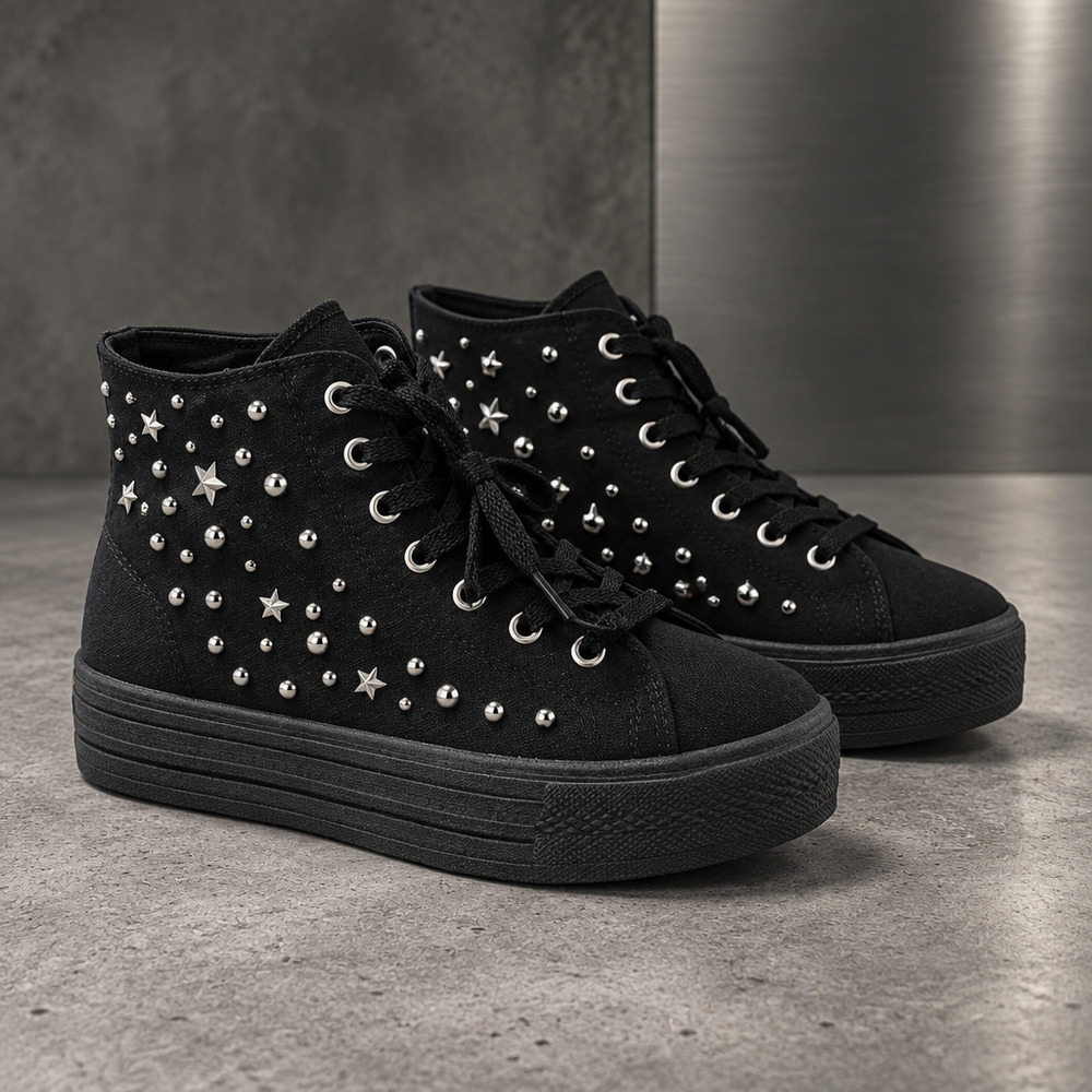 NIB Women Studded Platform Sneakers Athletic High Top Shoes Size US 6.5